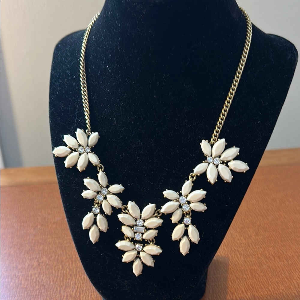 J. Crew Cream and Gold Floral Statement Necklace